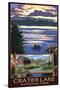 Crater Lake National Park, Oregon - Lake Scene and Lodge-Lantern Press-Stretched Canvas