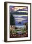 Crater Lake National Park, Oregon - Lake Scene and Lodge-Lantern Press-Framed Art Print