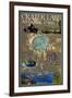 Crater Lake National Park, Oregon - Map and Icons-Lantern Press-Framed Art Print