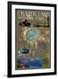 Crater Lake National Park, Oregon - Map and Icons-Lantern Press-Framed Art Print