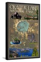 Crater Lake National Park, Oregon - Map and Icons-Lantern Press-Framed Stretched Canvas