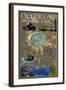 Crater Lake National Park, Oregon - Map and Icons-Lantern Press-Framed Art Print