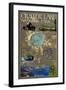 Crater Lake National Park, Oregon - Map and Icons-Lantern Press-Framed Art Print