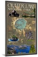 Crater Lake National Park, Oregon - Map and Icons-Lantern Press-Mounted Art Print
