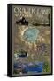 Crater Lake National Park, Oregon - Map and Icons-Lantern Press-Framed Stretched Canvas