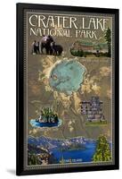 Crater Lake National Park, Oregon - Map and Icons-Lantern Press-Framed Art Print