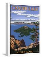 Crater Lake, Oregon - Wizard Island View, c.2009-null-Framed Poster