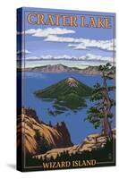 Crater Lake, Oregon - Wizard Island View, c.2009-Lantern Press-Stretched Canvas