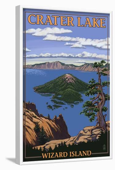 Crater Lake, Oregon - Wizard Island View, c.2009-Lantern Press-Framed Art Print