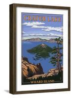 Crater Lake, Oregon - Wizard Island View, c.2009-Lantern Press-Framed Art Print