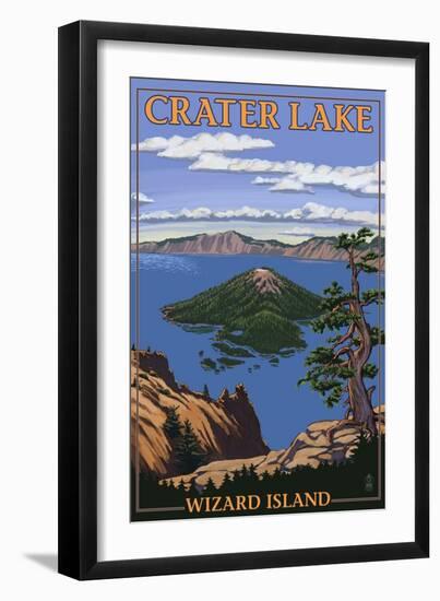 Crater Lake, Oregon - Wizard Island View, c.2009-Lantern Press-Framed Art Print