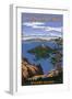 Crater Lake, Oregon - Wizard Island View, c.2009-Lantern Press-Framed Art Print