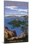Crater Lake, Oregon - Wizard Island View, c.2009-Lantern Press-Mounted Art Print