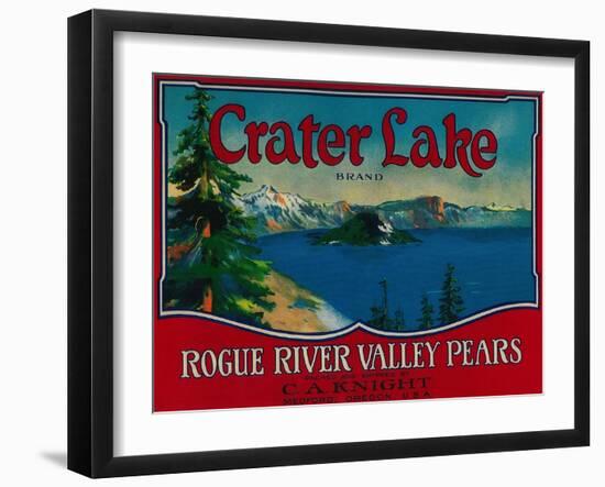 Crater Lake Pear Crate Label - Medford, OR-Lantern Press-Framed Art Print