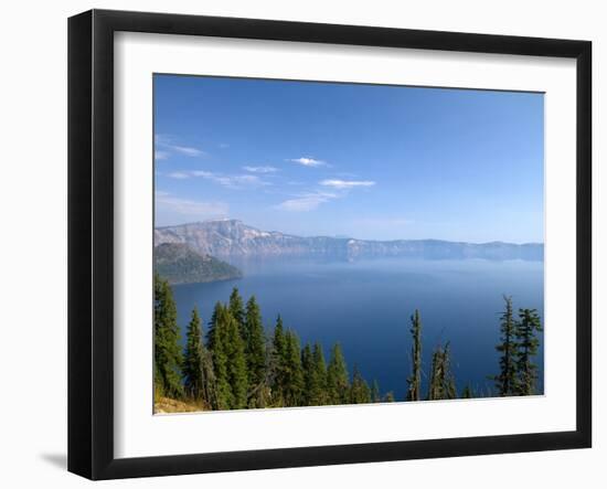 Crater Lake Shrouded in Smoke from Forest Fires, Crater Lake Nat'l Park, Southern Oregon, USA-David R. Frazier-Framed Premium Photographic Print