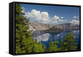 Crater Lake, Wizard Island, Crater Lake National Park, Oregon, USA-Michel Hersen-Framed Stretched Canvas