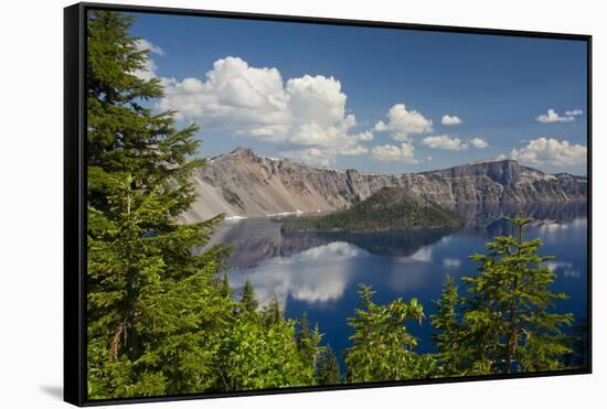 Crater Lake, Wizard Island, Crater Lake National Park, Oregon, USA-Michel Hersen-Framed Stretched Canvas