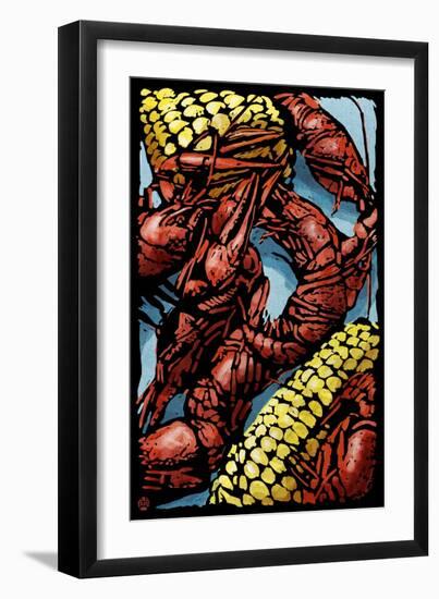 Crawfish - Scratchboard-Lantern Press-Framed Art Print