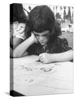 Crayon Artist Working at Her Drawing-Ed Clark-Stretched Canvas