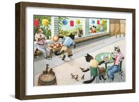 Crazy Cats at Bowling Alley-null-Framed Art Print