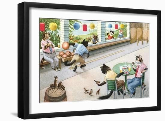 Crazy Cats at Bowling Alley-null-Framed Art Print
