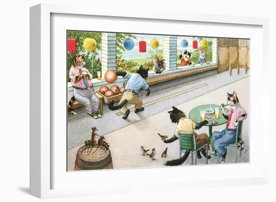 Crazy Cats at Bowling Alley-null-Framed Art Print