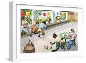 Crazy Cats at Bowling Alley-null-Framed Art Print