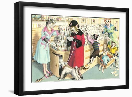 Crazy Cats at Card Store-null-Framed Art Print