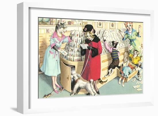 Crazy Cats at Card Store-null-Framed Art Print