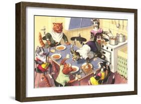 Crazy Cats at Dinner-null-Framed Art Print