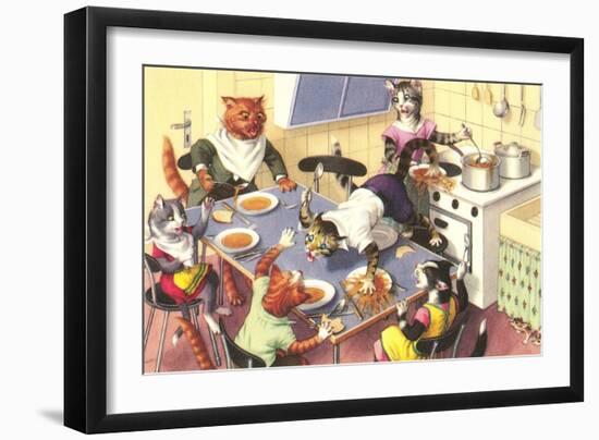 Crazy Cats at Dinner-null-Framed Art Print