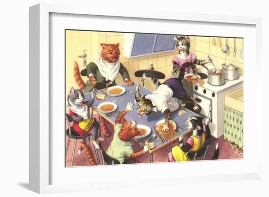 Crazy Cats at Dinner-null-Framed Art Print