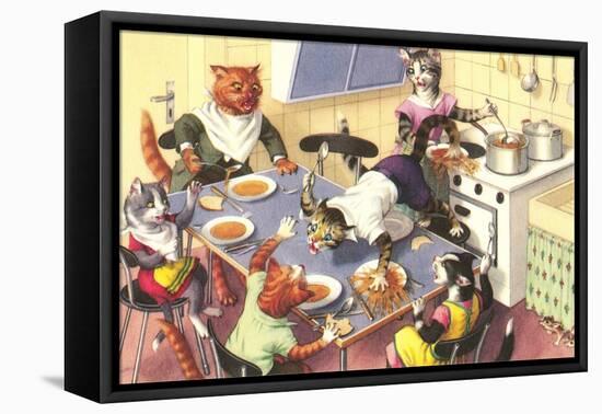 Crazy Cats at Dinner-null-Framed Stretched Canvas