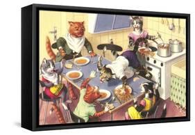 Crazy Cats at Dinner-null-Framed Stretched Canvas