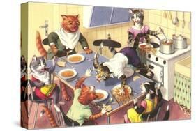 Crazy Cats at Dinner-null-Stretched Canvas