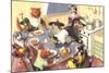Crazy Cats at Dinner-null-Mounted Art Print
