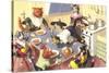 Crazy Cats at Dinner-null-Stretched Canvas