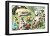 Crazy Cats at Picnic with Bears-null-Framed Art Print