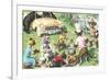 Crazy Cats at Picnic with Bears-null-Framed Art Print