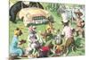 Crazy Cats at Picnic with Bears-null-Mounted Art Print