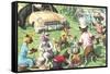 Crazy Cats at Picnic with Bears-null-Framed Stretched Canvas