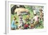 Crazy Cats at Picnic with Bears-null-Framed Art Print