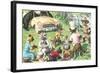 Crazy Cats at Picnic with Bears-null-Framed Art Print