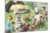 Crazy Cats at Picnic with Bears-null-Mounted Art Print