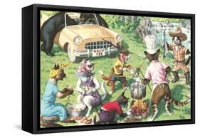 Crazy Cats at Picnic with Bears-null-Framed Stretched Canvas