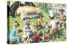Crazy Cats at Picnic with Bears-null-Stretched Canvas