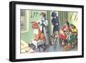 Crazy Cats at the Dog Groomer-null-Framed Art Print