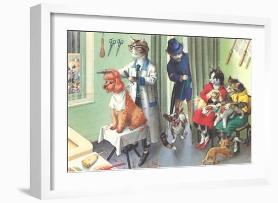 Crazy Cats at the Dog Groomer-null-Framed Art Print