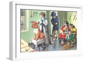 Crazy Cats at the Dog Groomer-null-Framed Art Print
