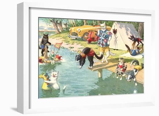 Crazy Cats at the Lake-null-Framed Art Print